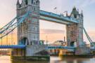 A panoramic view of Tower Bridge at sunrise