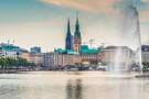 Hamburg cityscape reflected in the water