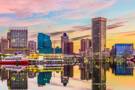 A panoramic view of Baltimore at sunset