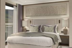 Deluxe Balcony Cabin, Diamond Deck, MS Riviera Rose, Riviera Travel - Configuration may vary.