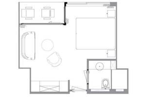 Deluxe Balcony Cabin Floorplan, Diamond Deck, MS Riviera Rose, Riviera Travel - Configuration may vary.