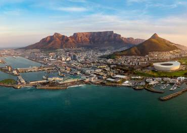 A view of Table Mountain at sunset