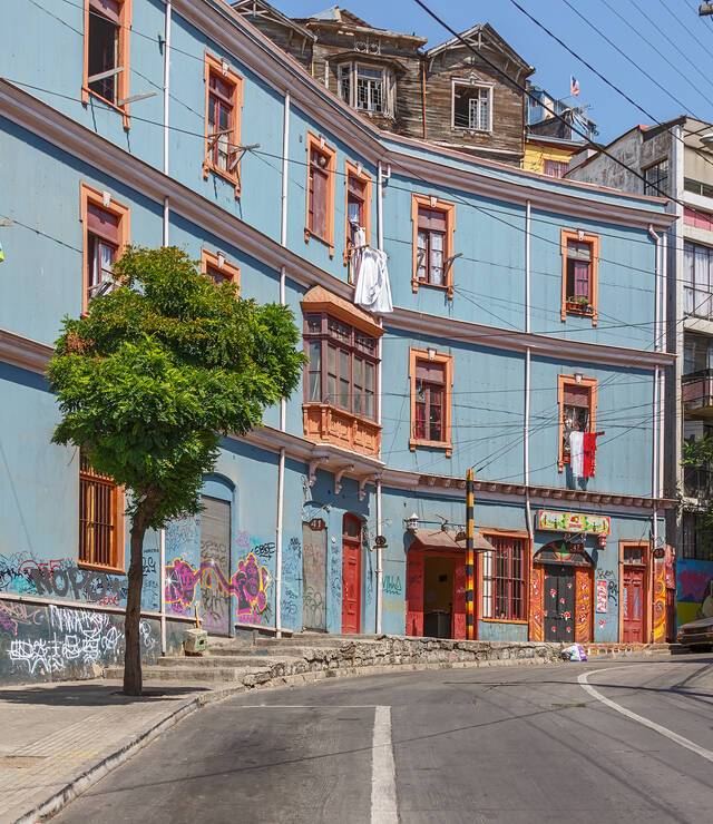 Typical street in the old town - Valparaiso, Chile