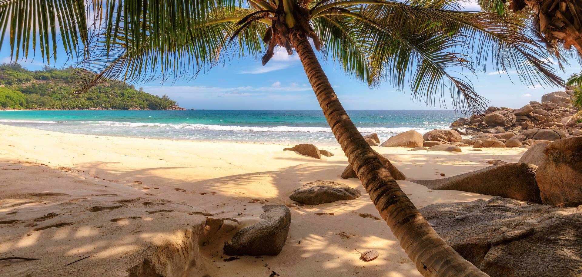 Beach scene on Mahe Island, Seychelles