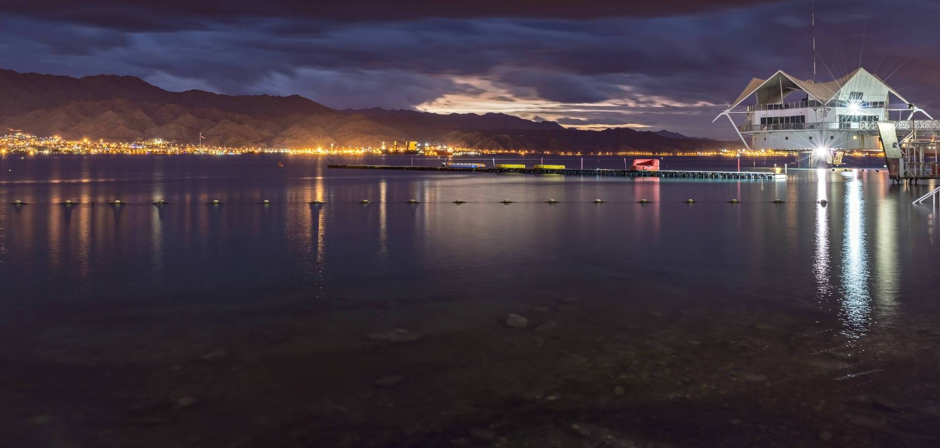 Nocturnal view on the Red Sea from central beach of Eilat