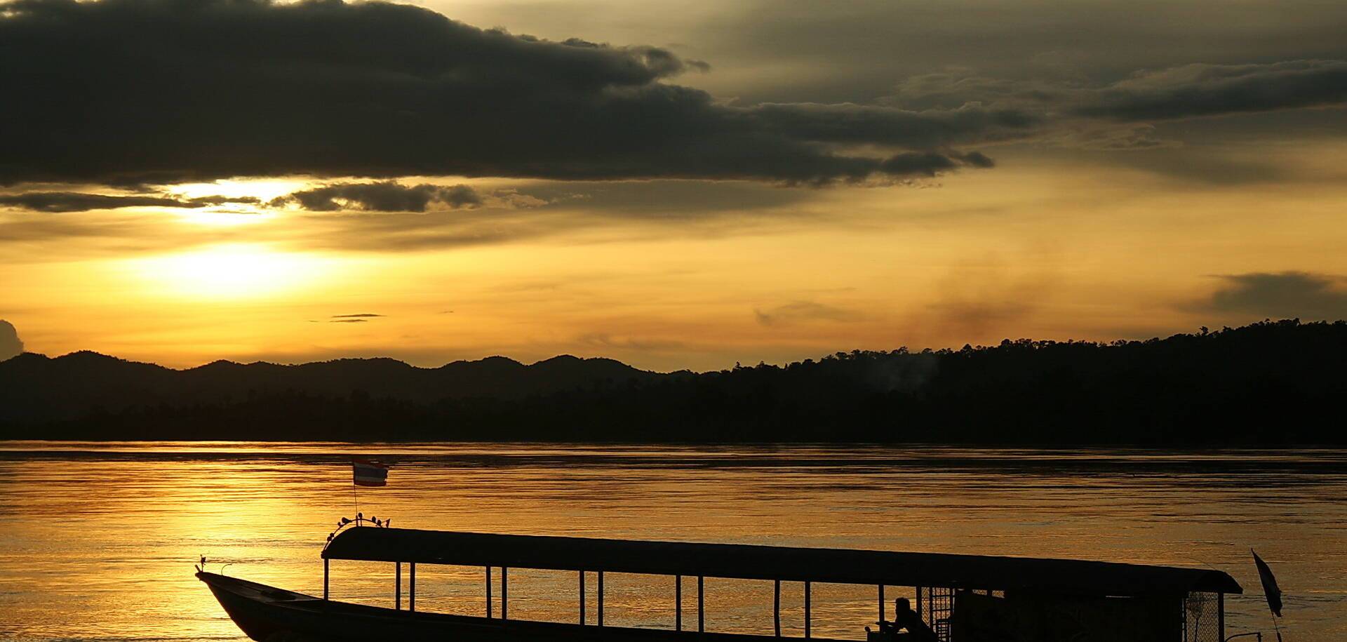 Passenger Boat on the Mekong River at Sunset, Phnom Penh