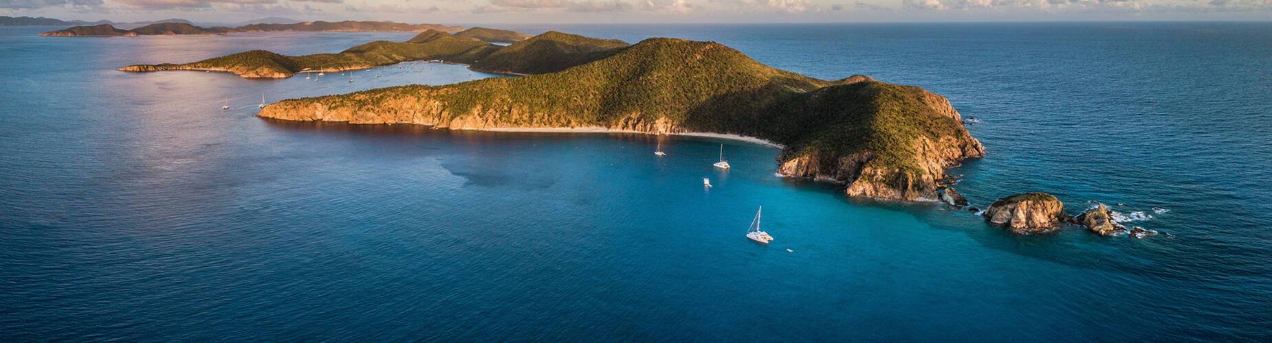 An aerial view of Norman Island in the British Virgin Islands