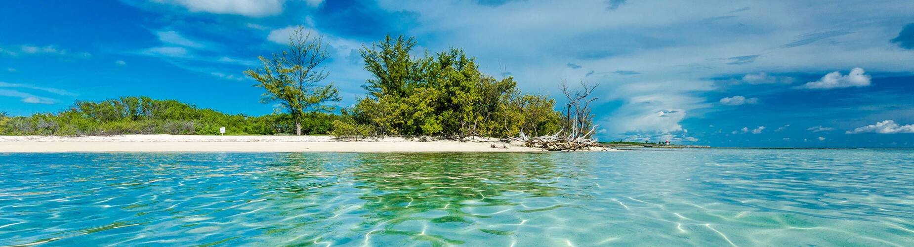 The clear waters near an island in Bimini