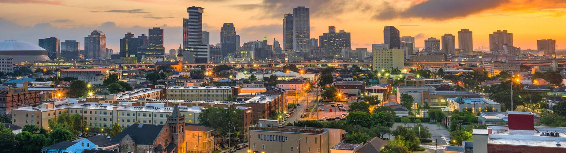 A panoramic view of New Orleans at sunset