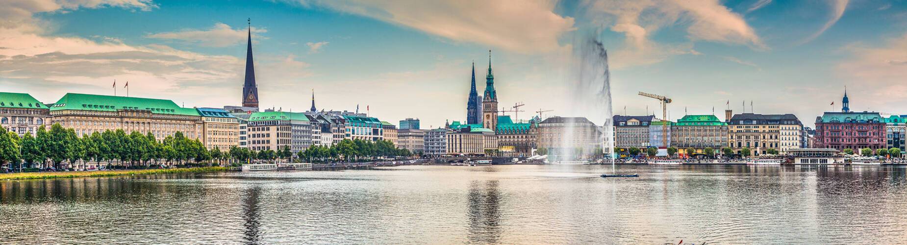 Hamburg cityscape reflected in the water