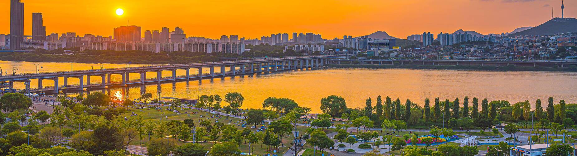 The sun setting over Seoul