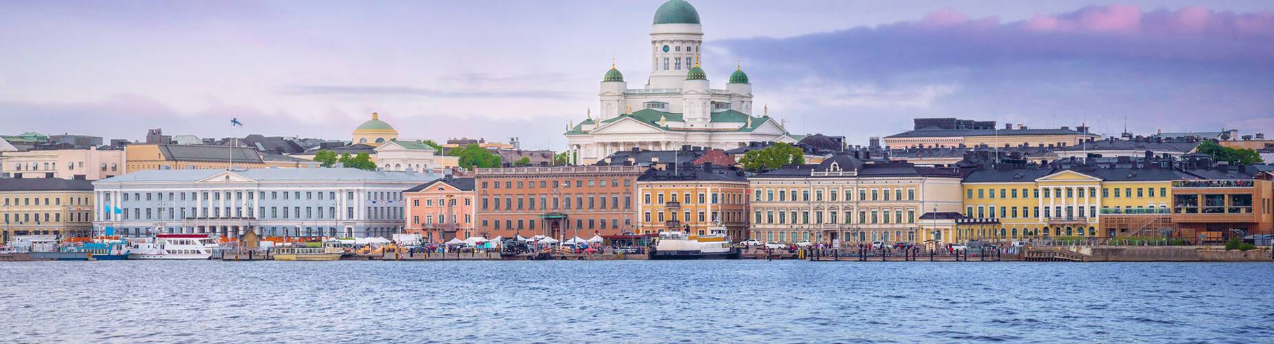 Helsinki skyline at sunset