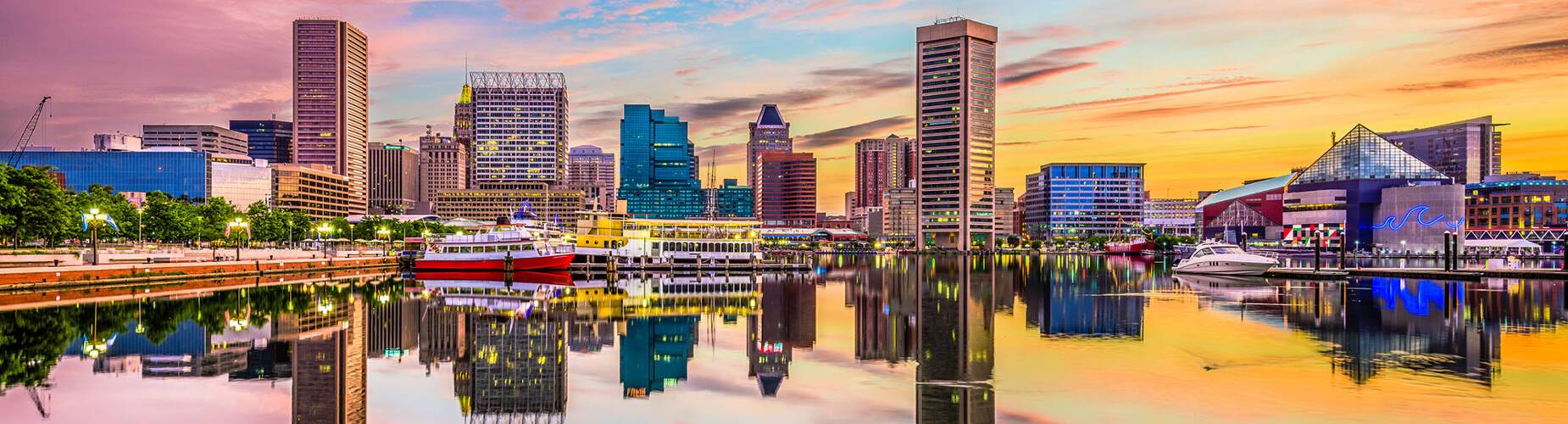 A panoramic view of Baltimore at sunset
