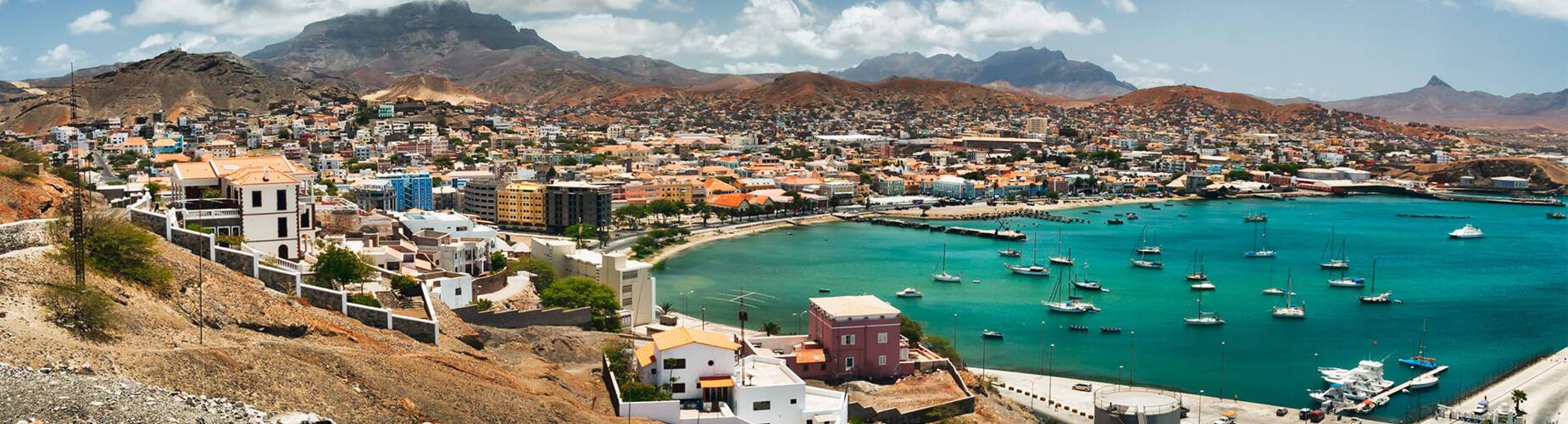 An aerial view of Mindelo's port