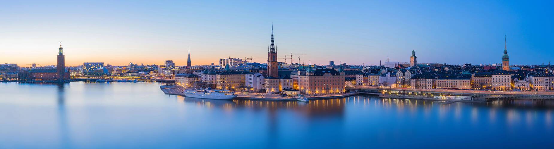 A panoramic view of Stockholm at dusk