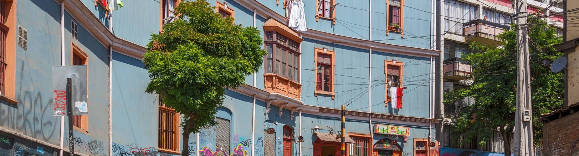 Typical street in the old town - Valparaiso, Chile