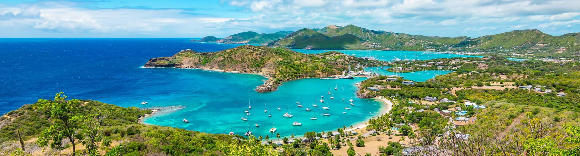 An aerial panoramic view of Antigua