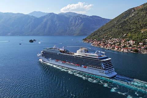 Allura sailing past Kotor, Montenegro