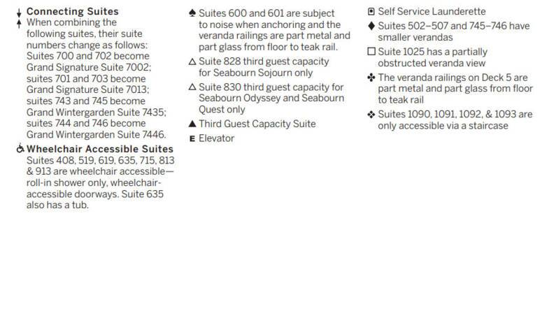 Seabourn Quest deck plan legend